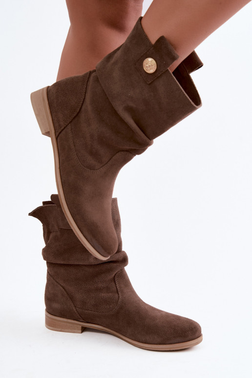 Leer Suede schoenen Dames Met ruches opInarmen Zazoo 4210 bruine kleur