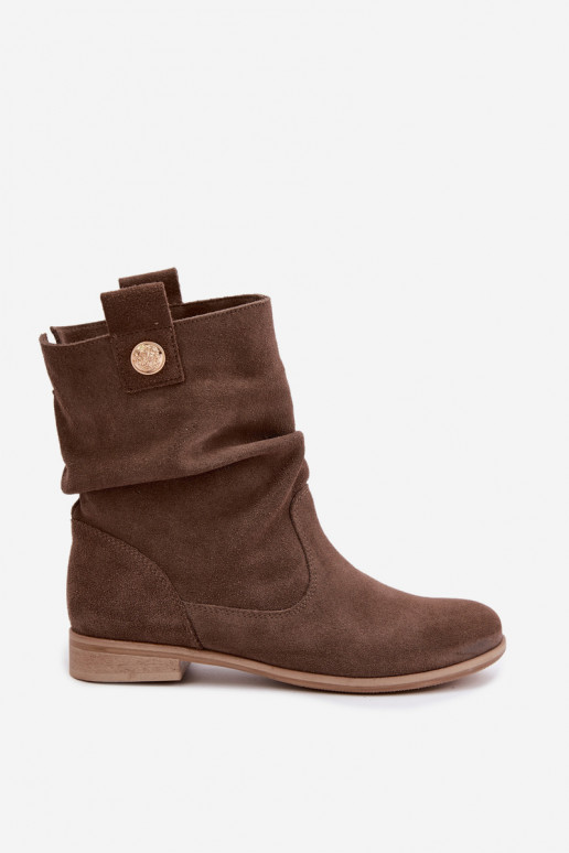 Leer Suede schoenen Dames Met ruches opInarmen Zazoo 4210 bruine kleur