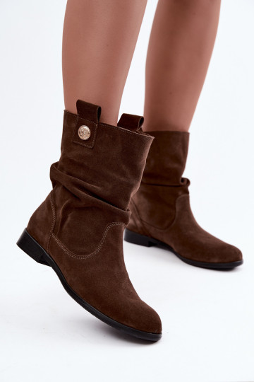 Dames schoenen van faux suede met ruffles Zazoo 4210 in chocolade kleur 2