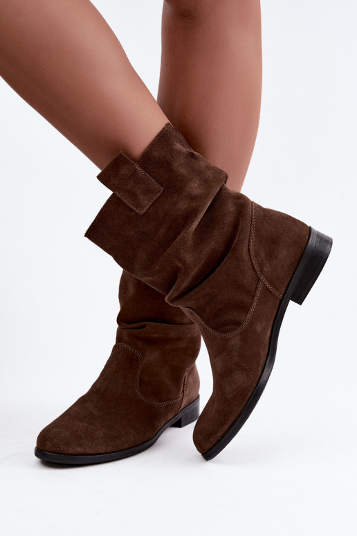 Leer Suede schoenen Dames Met ruches opInarmen Zazoo 4210 CzekoladoIne