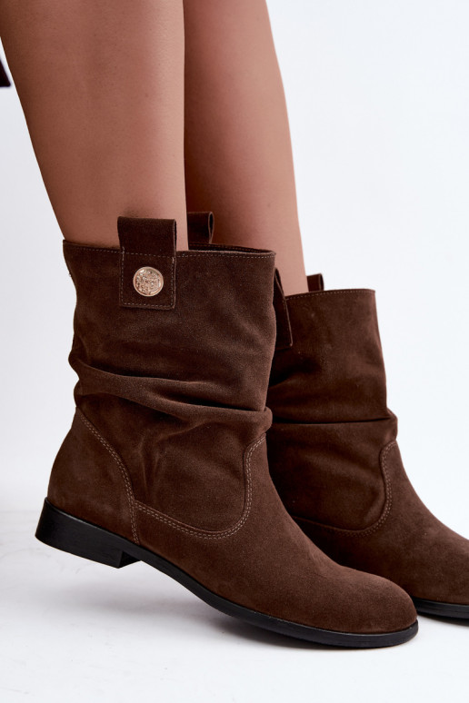 Dames schoenen van faux suede met ruffles Zazoo 4210 in chocolade kleur