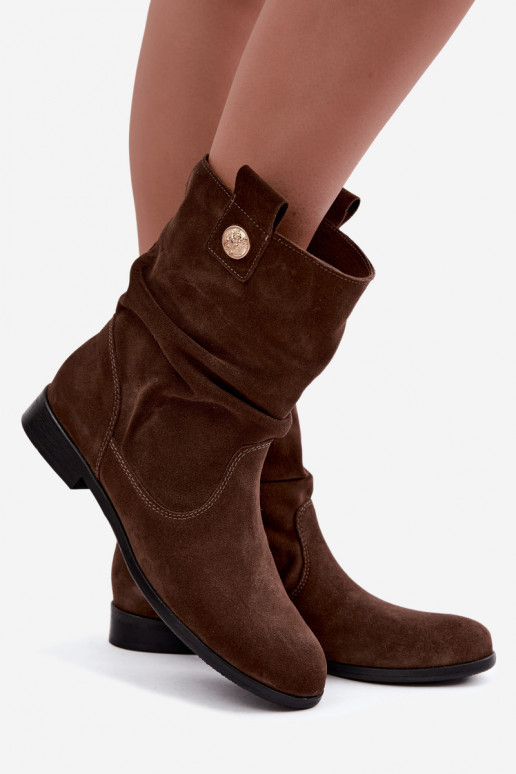 Leer Suede schoenen Dames Met ruches opInarmen Zazoo 4210 CzekoladoIne