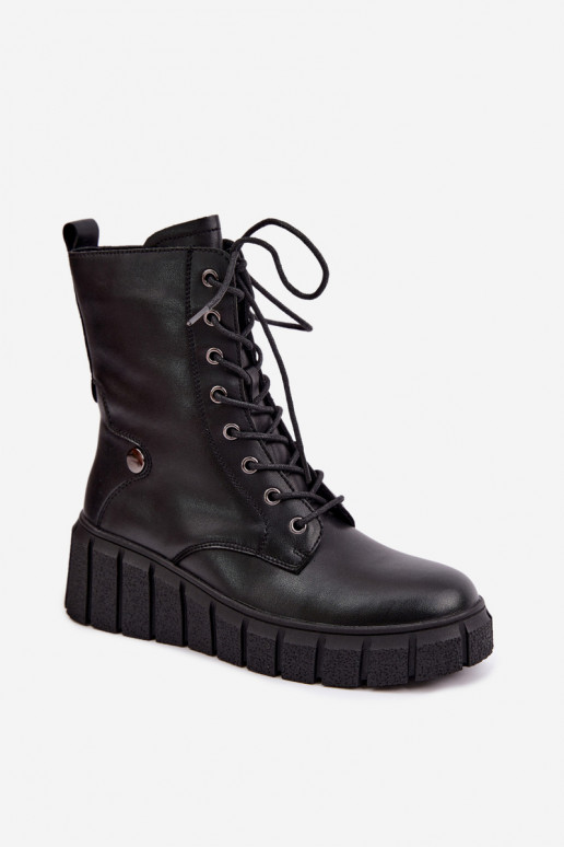 Dames warme enkellaarsjes met platform T.Sokolski AN Z26-160 in zwarte kleur