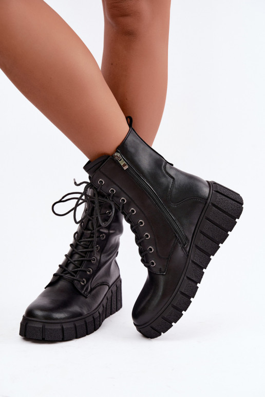 Dames warme enkellaarsjes met platform T.Sokolski AN Z26-160 in zwarte kleur