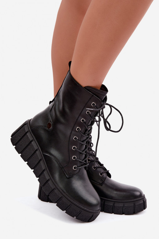 Dames warme enkellaarsjes met platform T.Sokolski AN Z26-160 in zwarte kleur