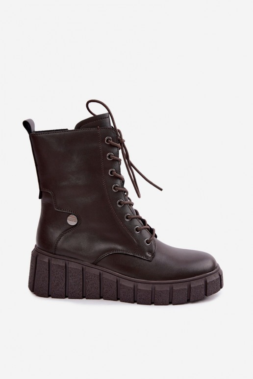 Leer Laarzen met platform opInarmen T.Sokolski AN Z26-160 CzekoladoIne