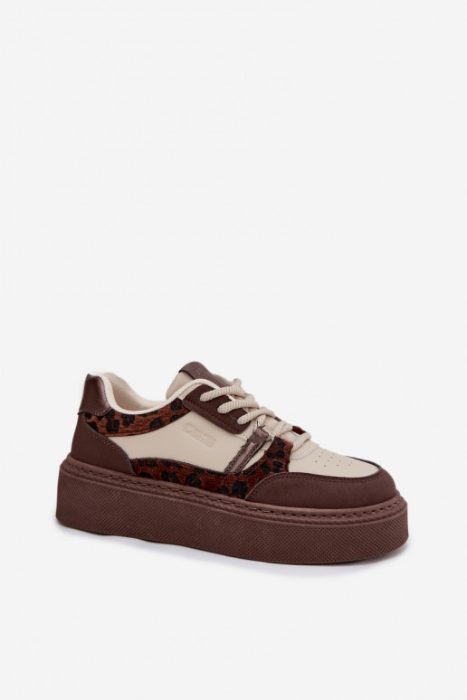 Bruin-beige dames sneakers op een platform met luipaardpatroon Big Star SS274356