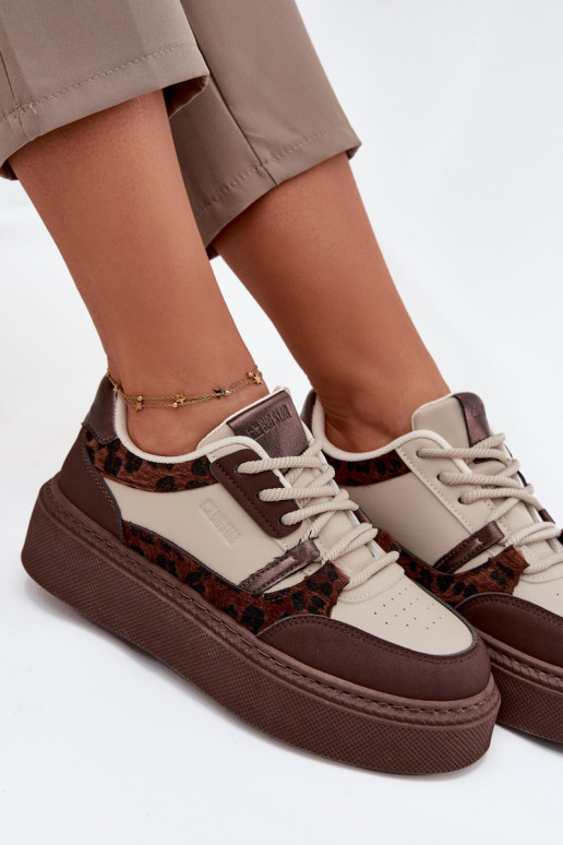 Bruin-beige dames sneakers op een platform met luipaardpatroon Big Star SS274356