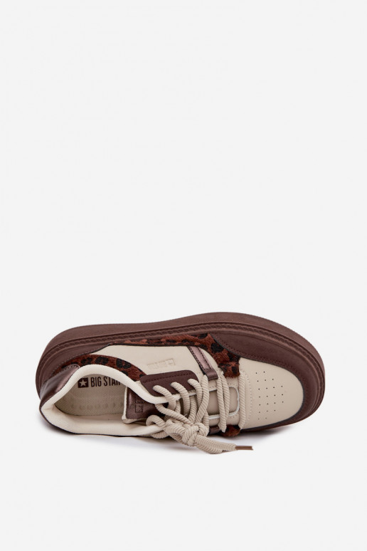 Bruin-beige dames sneakers op een platform met luipaardpatroon Big Star SS274356