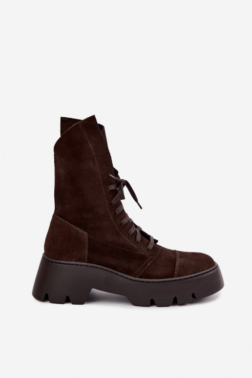 Donkerbruine dames werk enkellaarsjes van faux suede Zazoo 976