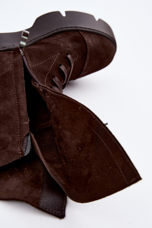 Donkerbruine dames werk enkellaarsjes van faux suede Zazoo 976