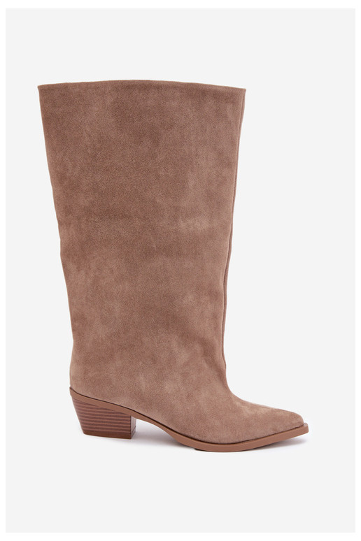 Zandkleurige enkellaarsjes met hakken van faux suede Casella