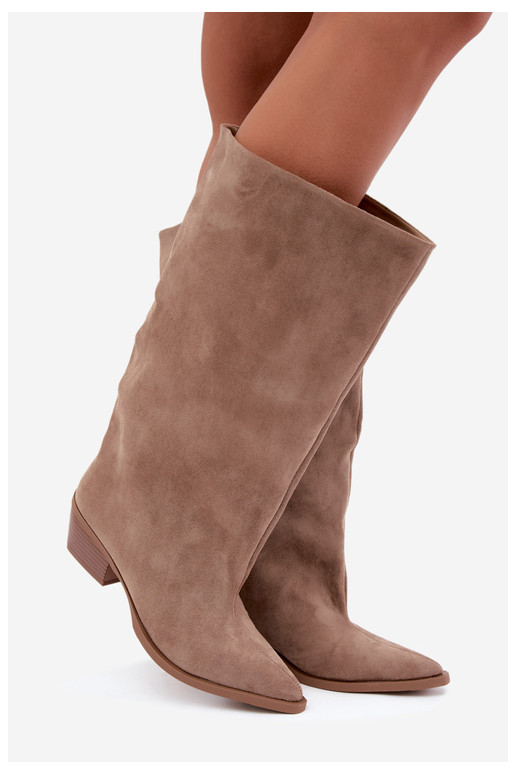 Zandkleurige enkellaarsjes met hakken van faux suede Casella