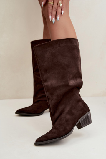 Enkellaarsjes met hakken van bruin faux suede Casella 2