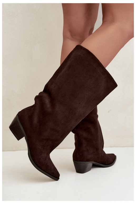 Enkellaarsjes met hakken van bruin faux suede Casella
