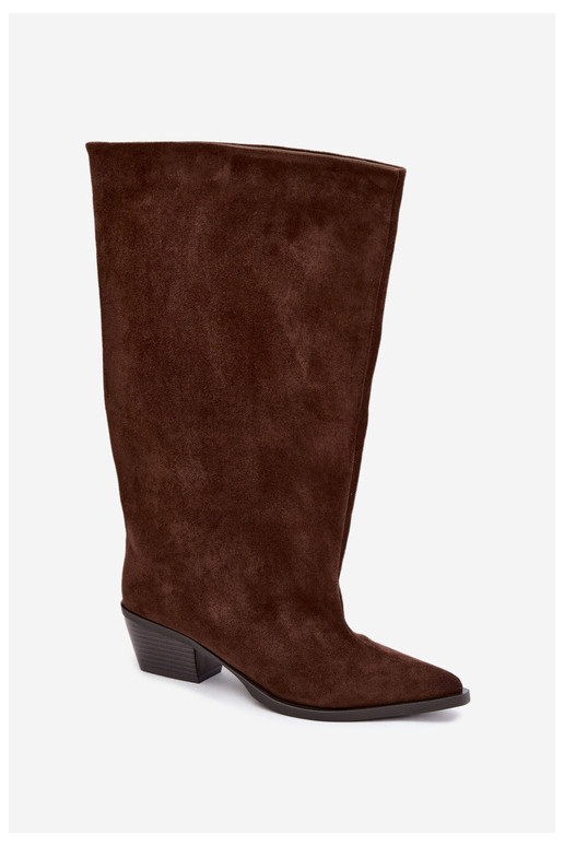 Chocoladekleurige enkellaarsjes met hakken van faux suede Casella