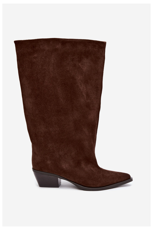 Chocoladekleurige enkellaarsjes met hakken van faux suede Casella