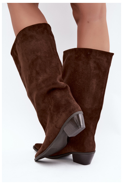 Chocoladekleurige enkellaarsjes met hakken van faux suede Casella