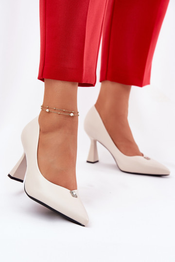 Elegante stijl schoenen op een flared hak Vinceza 62222 zandkleur 2