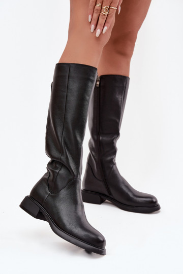 Zwarte laarzen voor dames van faux leer met brede hakken en voering D&A JC62-1036 2