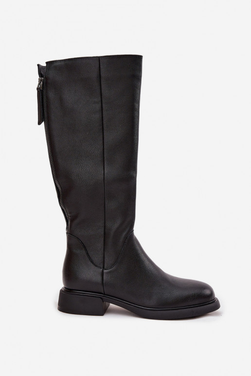 Zwarte laarzen voor dames van faux leer met brede hakken en voering D&A JC62-1036
