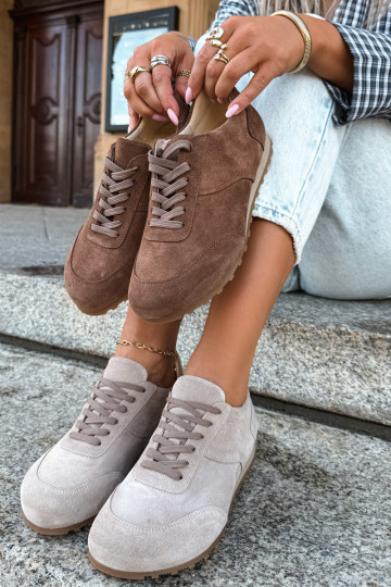 Barefoot sneakers van faux suede in bruin Zazoo N1422 2
