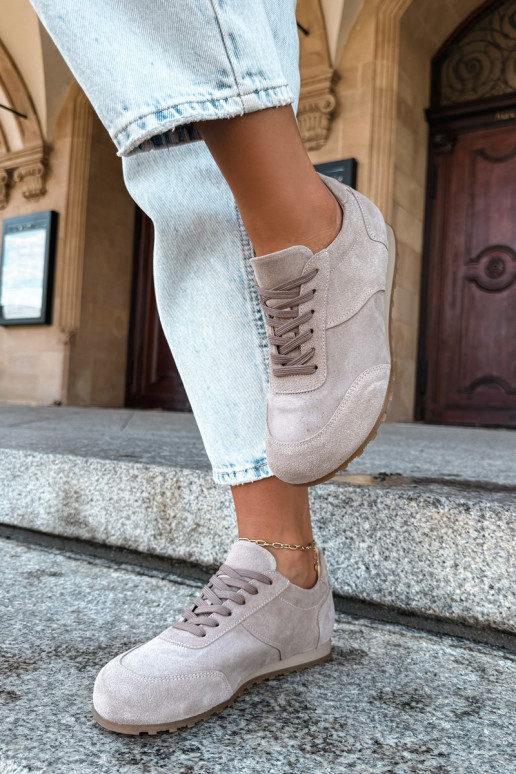 Barefoot sneakers van faux suede in zandkleur Zazoo N1422