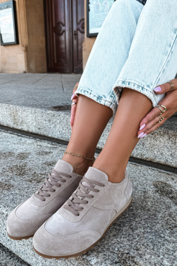 Barefoot sneakers van faux suede in zandkleur Zazoo N1422 2