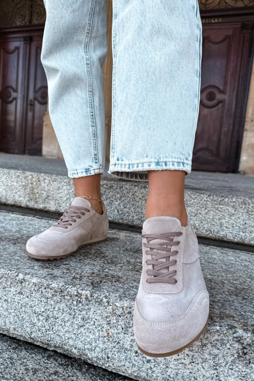 Barefoot sneakers van faux suede in zandkleur Zazoo N1422