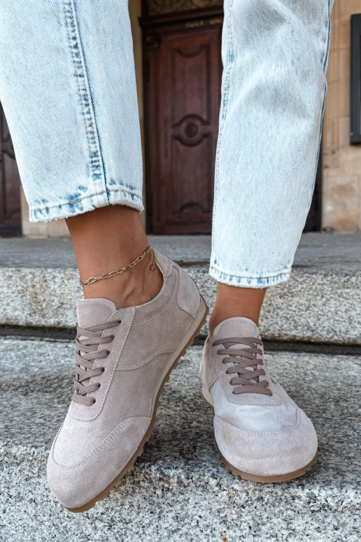 Barefoot sneakers van faux suede in zandkleur Zazoo N1422
