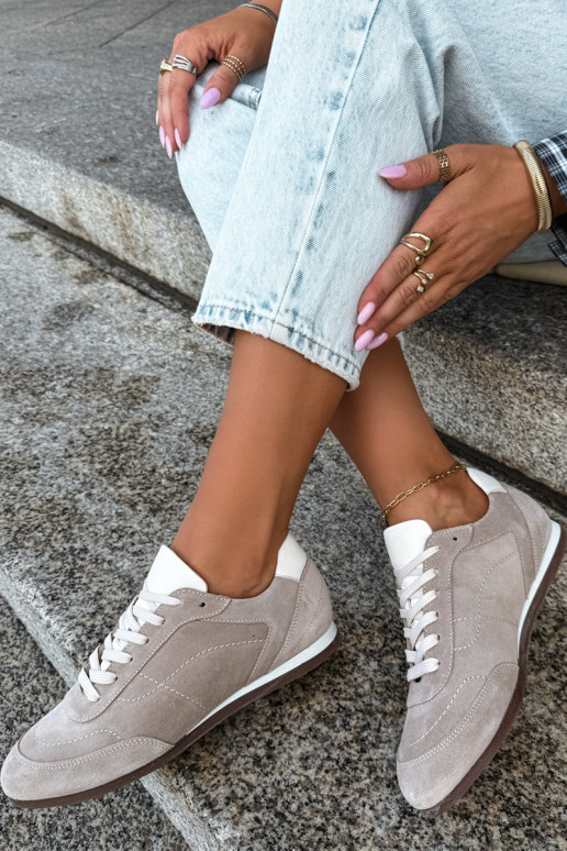 Barefoot sneakers met borduursels in zandkleur Zazoo N1414