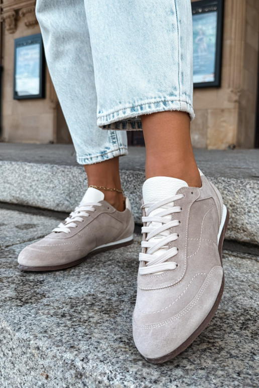 Barefoot sneakers met borduursels in zandkleur Zazoo N1414