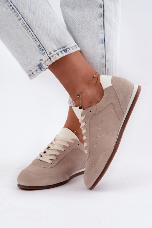 Barefoot sneakers met borduursels in zandkleur Zazoo N1414