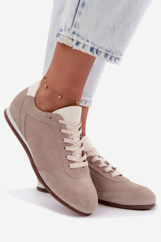 Barefoot sneakers met borduursels in zandkleur Zazoo N1414