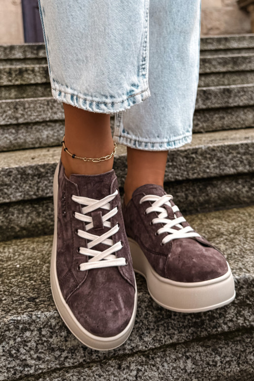 Faux suede sneakers met platform Kobbo in chocolade