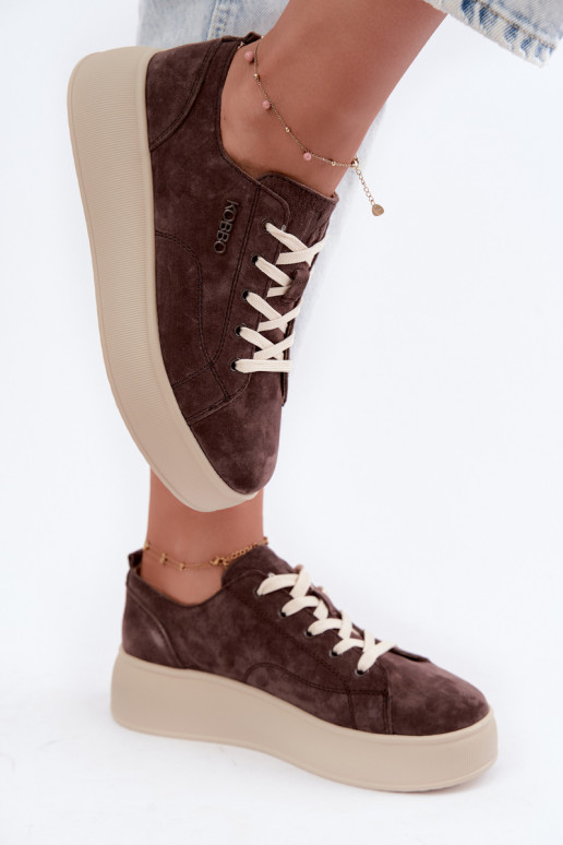 Faux suede sneakers met platform Kobbo in chocolade