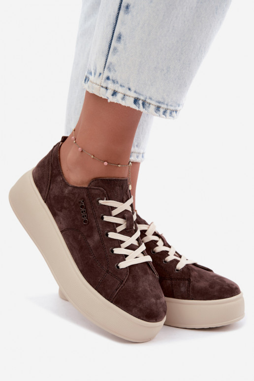 Faux suede sneakers met platform Kobbo in chocolade