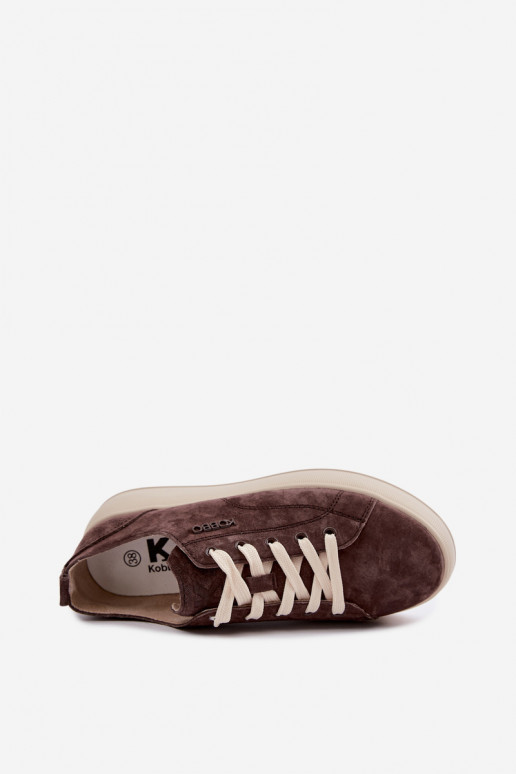 Faux suede sneakers met platform Kobbo in chocolade