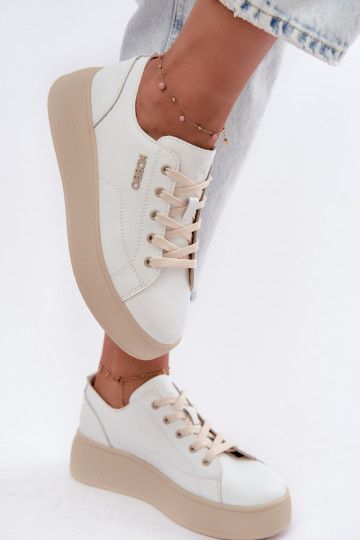 Faux leren sneakers met platform Kobbo in wit 2