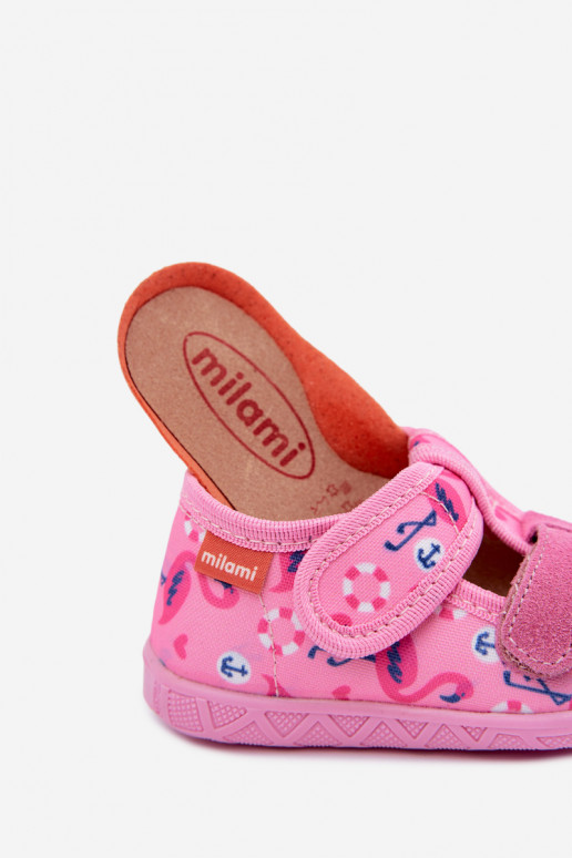 Kinderpantoffels Milami met klittenband en flamingo's in roze Reathiana