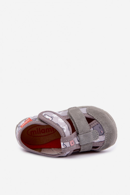 Kinderpantoffels Milami met klittenband en katten in grijs Reathiana