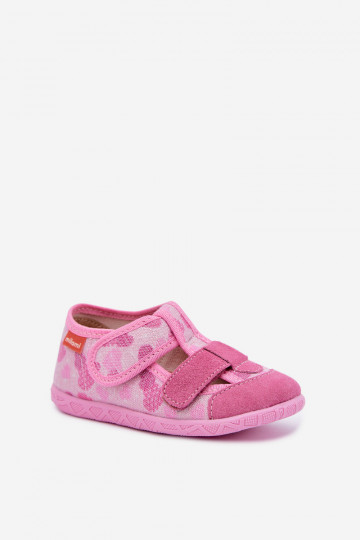 Kinderpantoffels Milami met klittenband en glinsterende harten in roze Reathiana