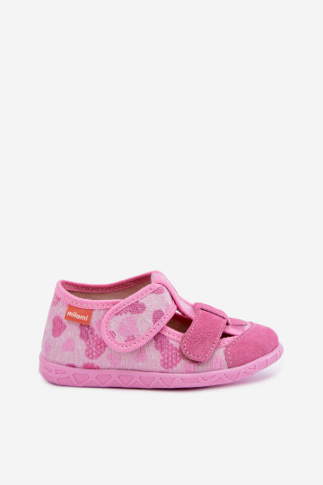 Kinderpantoffels Milami met klittenband en glinsterende harten in roze Reathiana 2