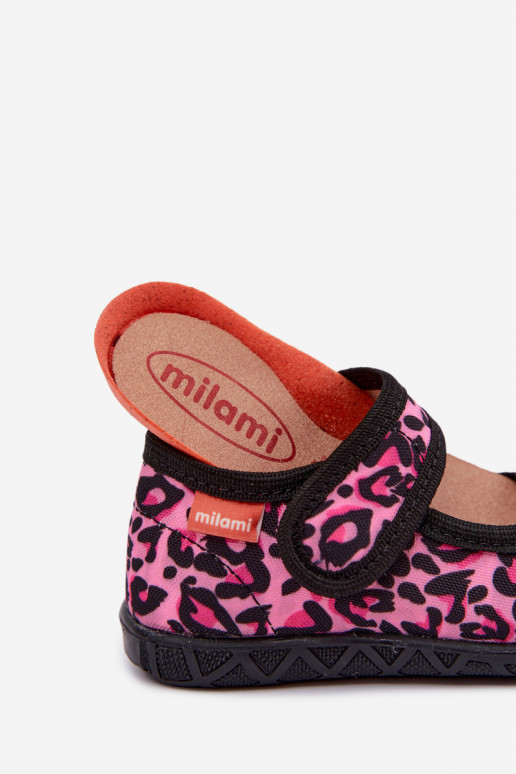 Kinderpantoffels Milami met klittenband en luipaardpatronen in roze en zwart Esnia