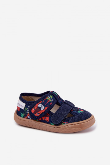Kinderpantoffels Barefoot Milami met junglepaternen in donkerblauw Lumi