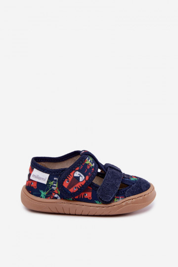 Kinderpantoffels Barefoot Milami met junglepaternen in donkerblauw Lumi 2