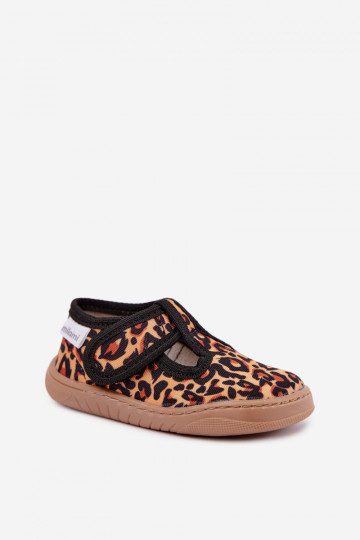Kinderslippers met klittenband Milami geel-zwart luipaardprint Talirae