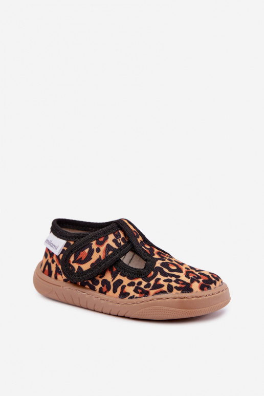Kinderslippers met klittenband Milami geel-zwart luipaardprint Talirae