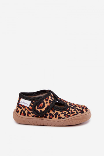 Kinderslippers met klittenband Milami geel-zwart luipaardprint Talirae 2
