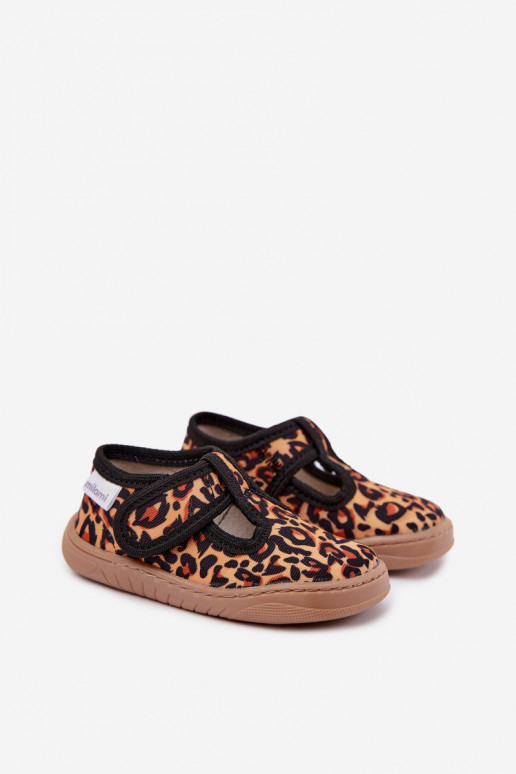 Kinderslippers met klittenband Milami geel-zwart luipaardprint Talirae